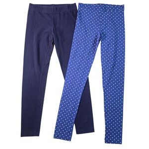 Gymboree Leggings Girls Size 12 L Blue Navy Polka Dot Solid 2 Pack Stretch